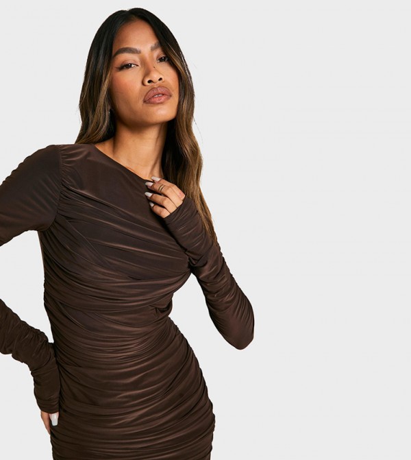 boohoo  AppleBodyType - Brown Mini Dresses