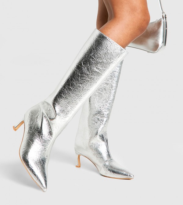 بوهو  أبوات - فضي Knee length Boots