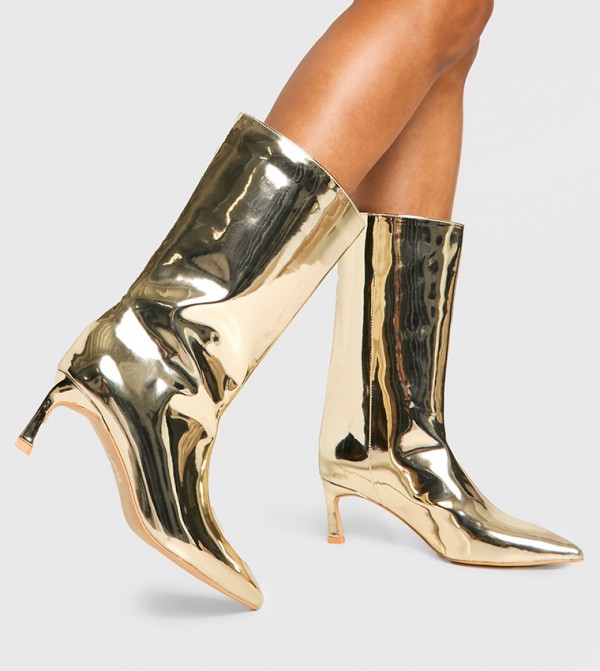 boohoo  Boots - Gold Mid Calf Boots