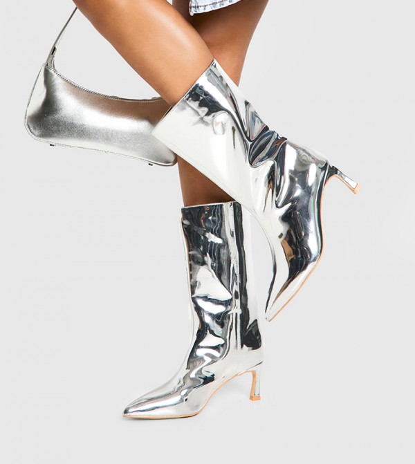 بوهو  أبوات - فضي Mid Calf Boots