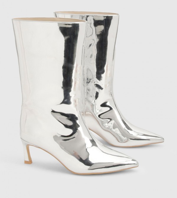 بوهو  أبوات - فضي Mid Calf Boots