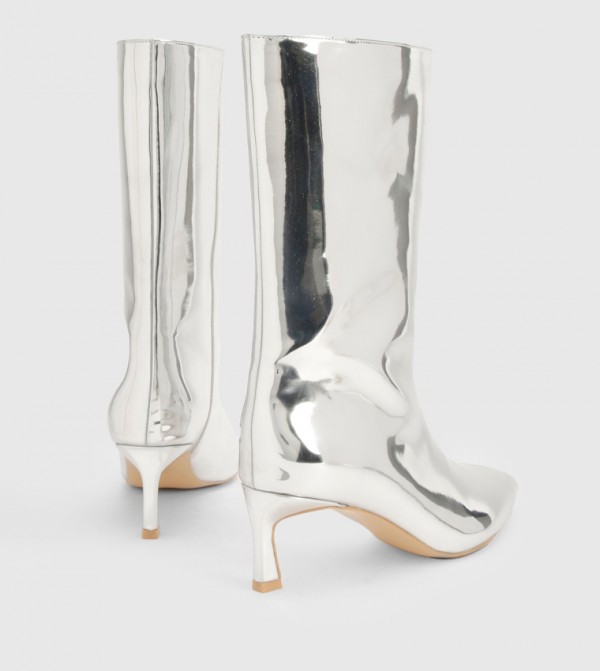 بوهو  أبوات - فضي Mid Calf Boots