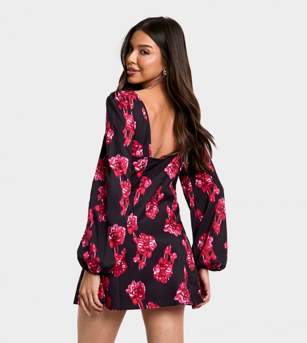 بوهو  Floral-Prints - أسود Mini Dresses