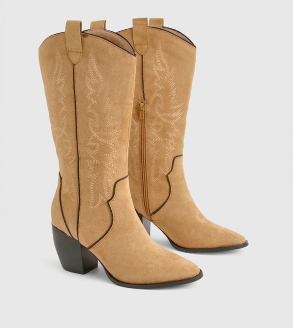بوهو  - جلد الجمل Mid Calf Boots