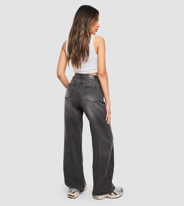 boohoo  Clothing - Grey Wide Leg Jeans