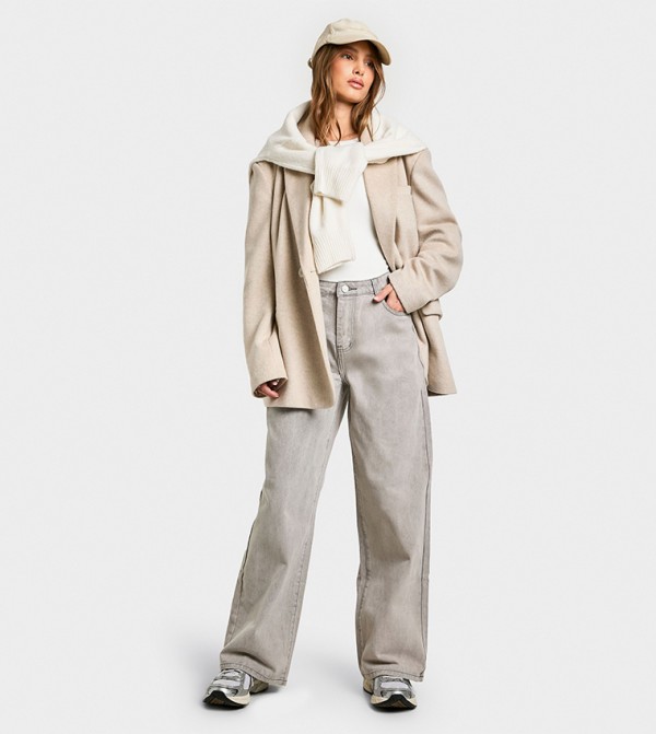 boohoo  Clothing - Grey Wide Leg Jeans