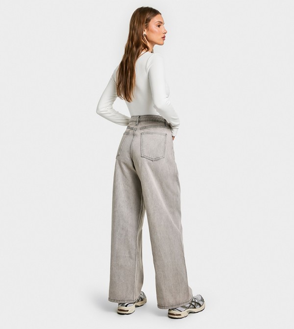 boohoo  Clothing - Grey Wide Leg Jeans