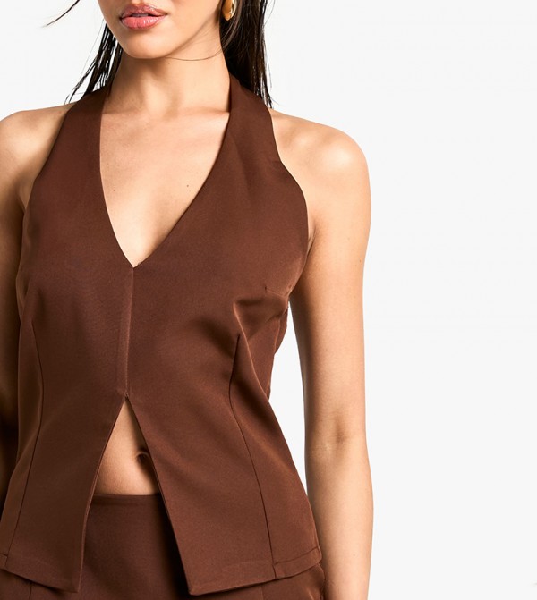boohoo  Sleeveless Tops - Brown Sleeveless Tops
