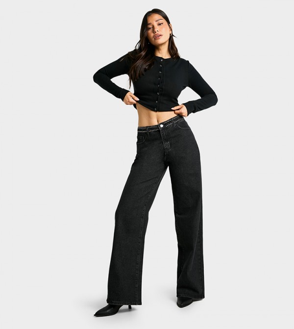 boohoo  Jeans - Black Wide Leg Jeans