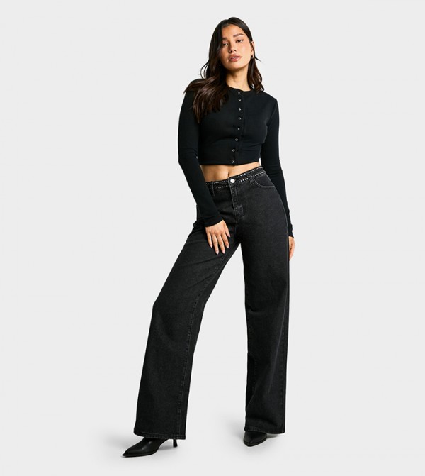 boohoo  Jeans - Black Wide Leg Jeans