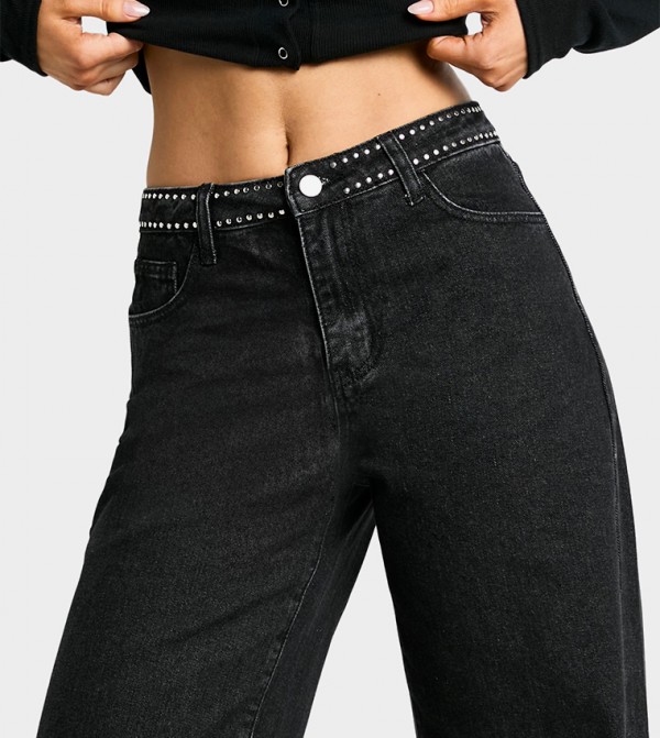 boohoo  Jeans - Black Wide Leg Jeans