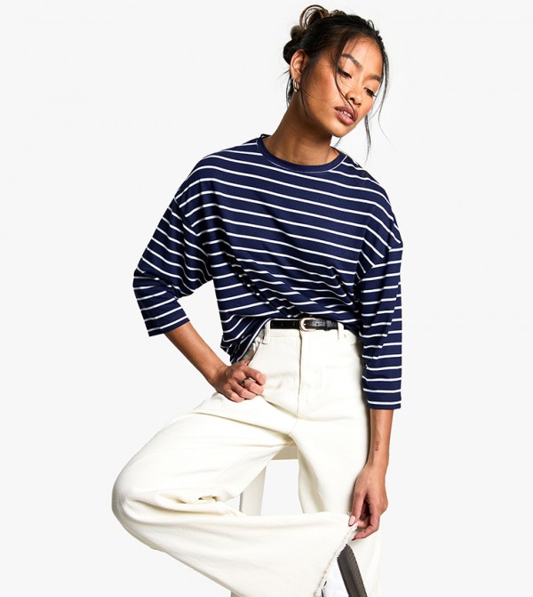 boohoo Long Sleeve T-Shirts - Navy Casual T-Shirts