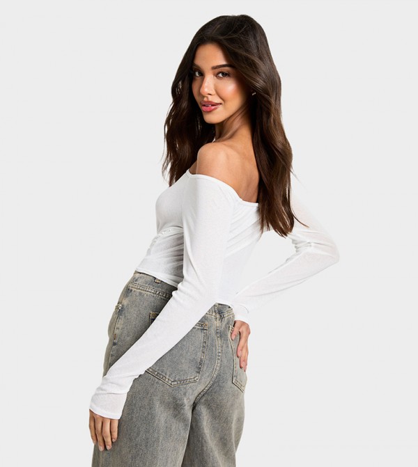بوهو  بلوزات - أبيض Cropped Tops