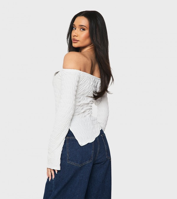 بوهو  بلوزات - كريمي  Casual Tops