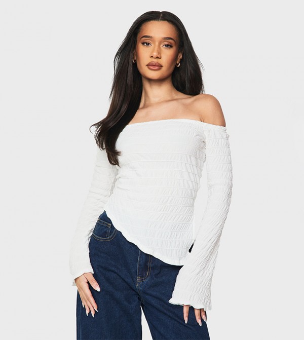 بوهو  بلوزات - كريمي  Casual Tops