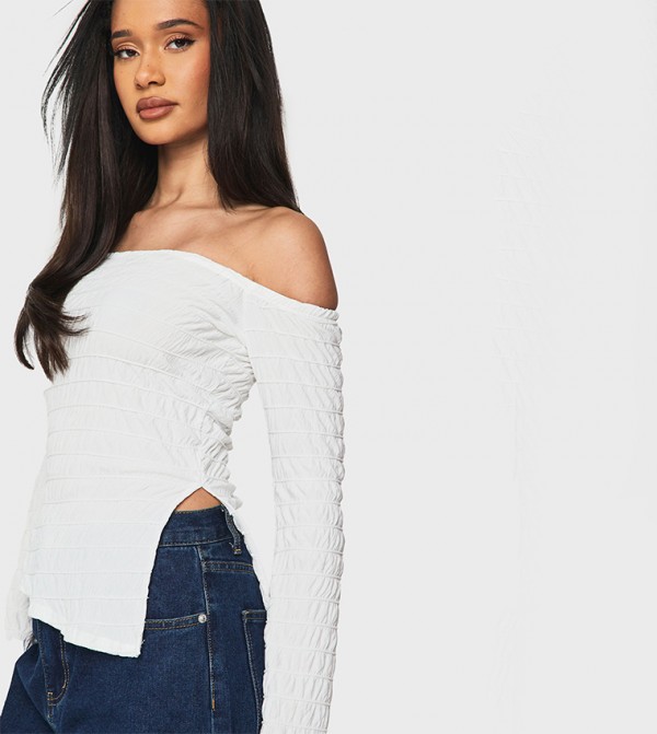 بوهو  بلوزات - كريمي  Casual Tops