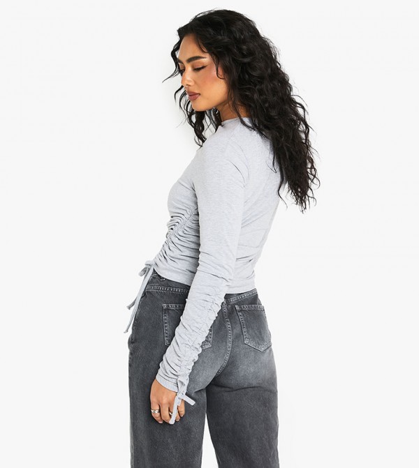 boohoo Long Sleeve T-Shirts - Grey Casual T-Shirts