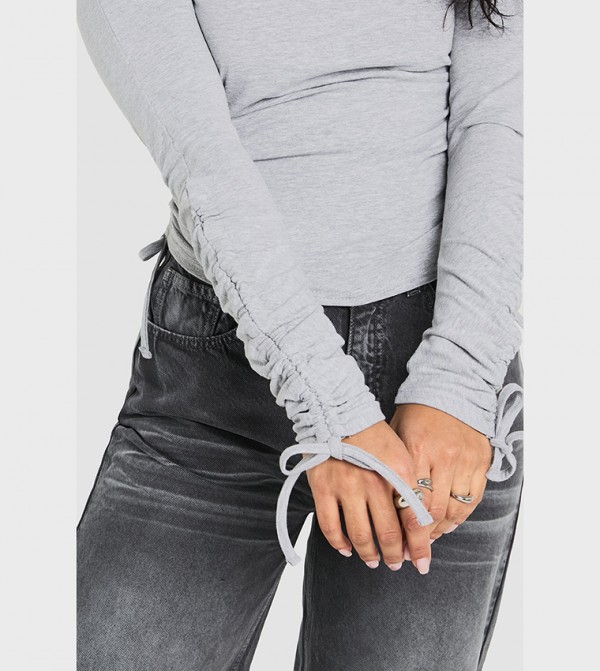 boohoo Long Sleeve T-Shirts - Grey Casual T-Shirts