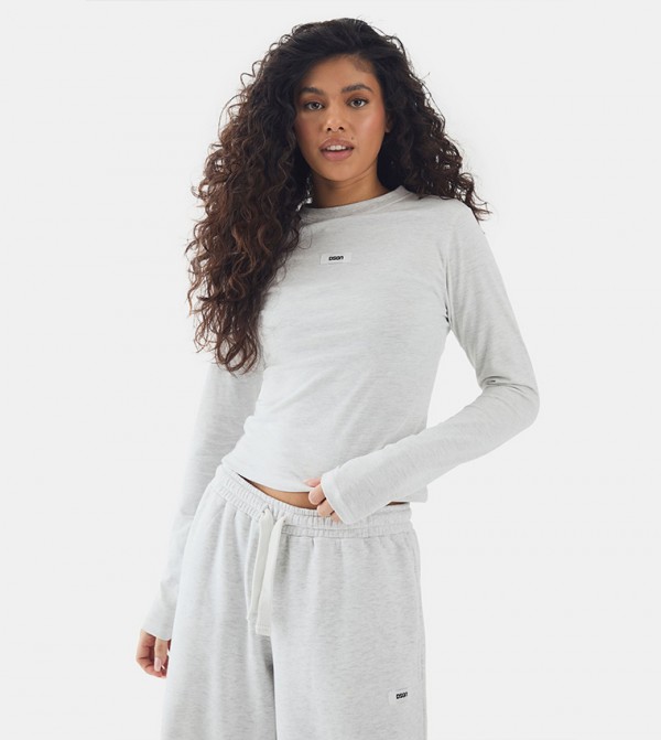 boohoo Long Sleeve T-Shirts - Grey Casual T-Shirts