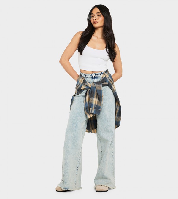 boohoo  Clothing - Blue Wide Leg Jeans