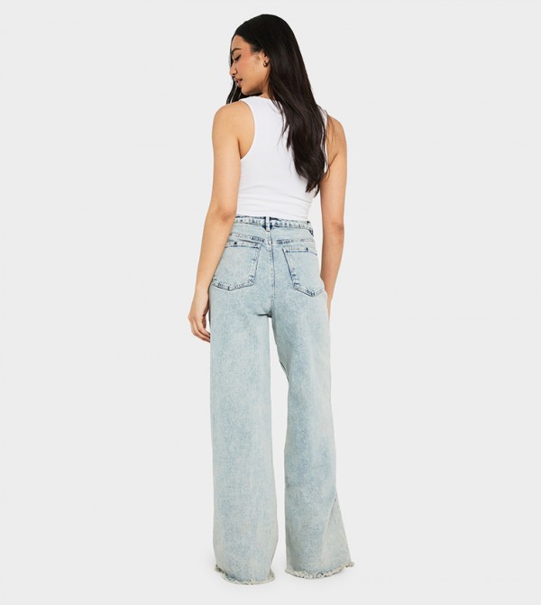 boohoo  Clothing - Blue Wide Leg Jeans