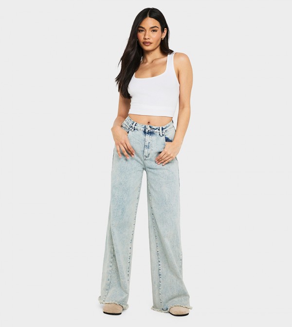 boohoo  Clothing - Blue Wide Leg Jeans