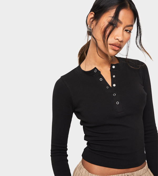 boohoo  T-Shirts - Black Casual T-Shirts