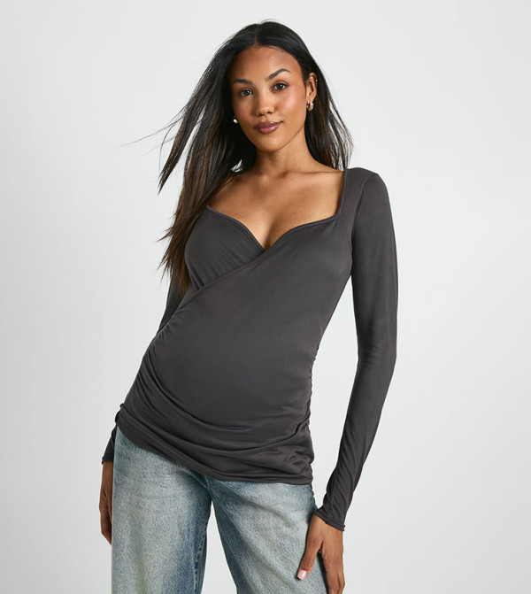 boohoo  Clothing - Dark Grey Tops & T-shirts