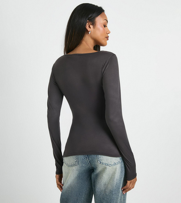 boohoo  Clothing - Dark Grey Tops & T-shirts