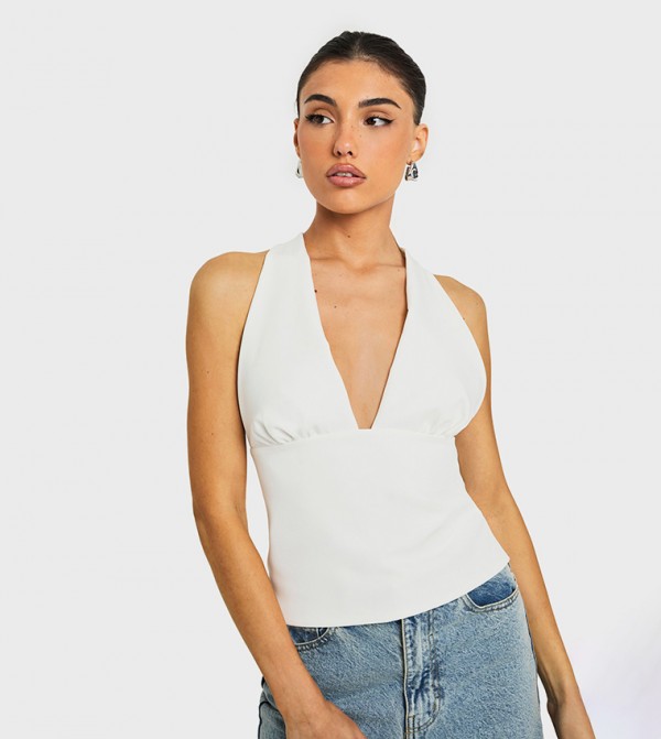 بوهو  - أبيض Sleeveless Tops