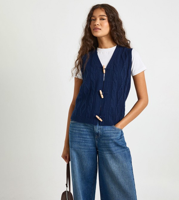 بوهو  سترات - كحلي V-neck Sweaters