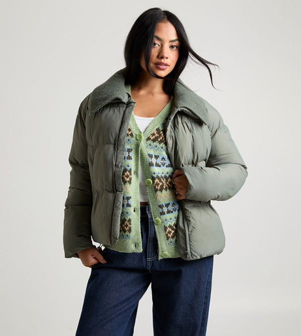 boohoo Puffer & Quilted Jackets - Khaki Puffer & Quilted Jackets