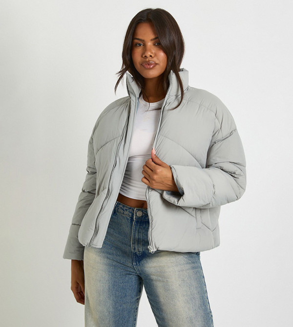 boohoo  Jackets & Coats - Grey Puffer & Quilted Jackets