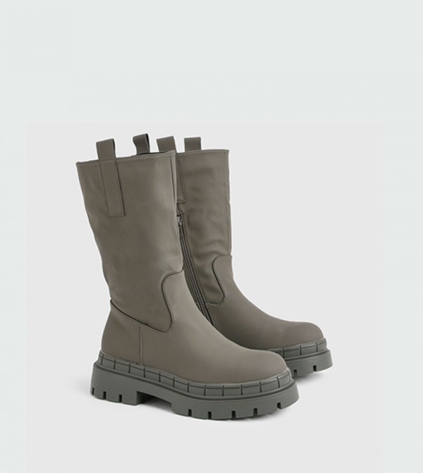 boohoo  Boots - Green Mid Calf Boots