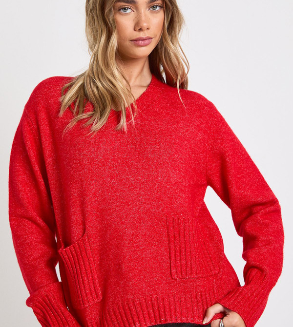 بوهو  سترات - أحمر V-neck Sweaters