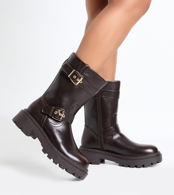 بوهو  بوت لمنتصف الساق - بني  Mid Calf Boots