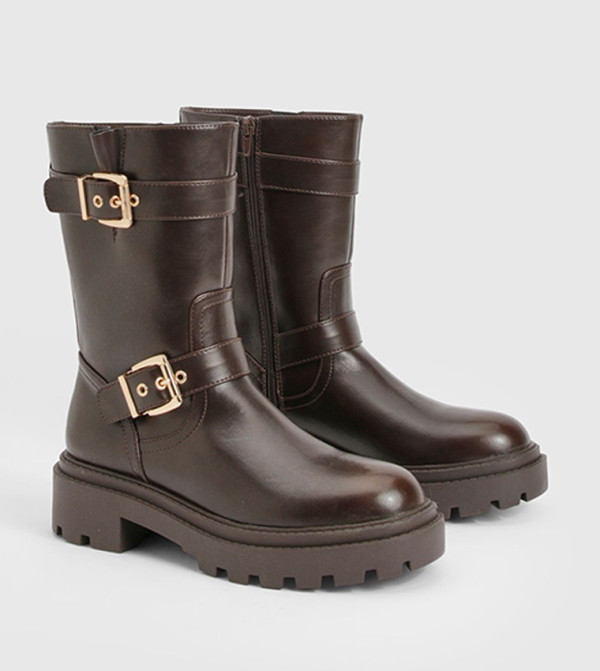 بوهو  بوت لمنتصف الساق - بني  Mid Calf Boots
