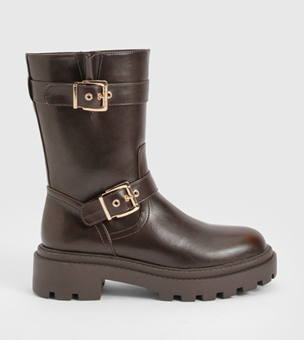 بوهو  بوت لمنتصف الساق - بني  Mid Calf Boots