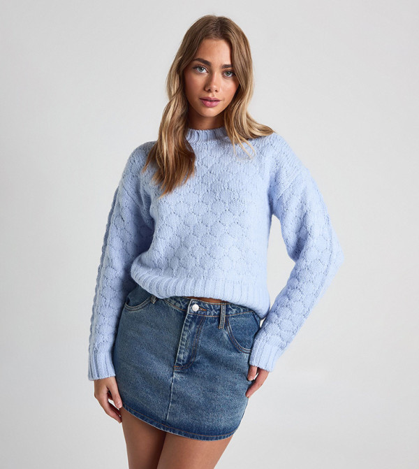 بوهو  سترات - أزرق Round Neck Sweaters