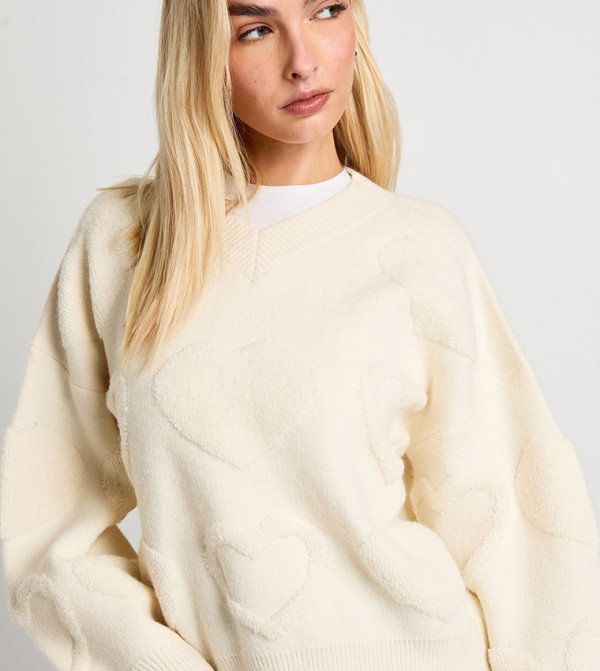 boohoo  Sweaters - Beige V-neck Sweaters