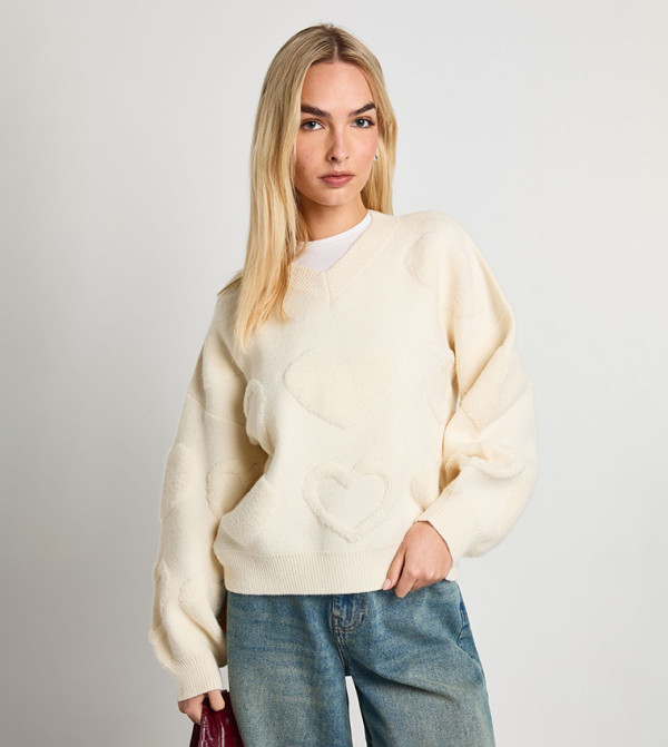 boohoo  Sweaters - Beige V-neck Sweaters