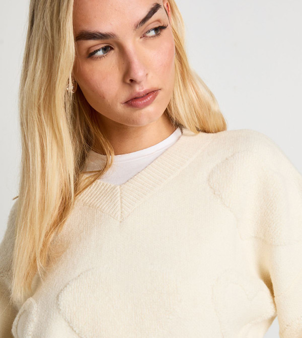 boohoo  Sweaters - Beige V-neck Sweaters