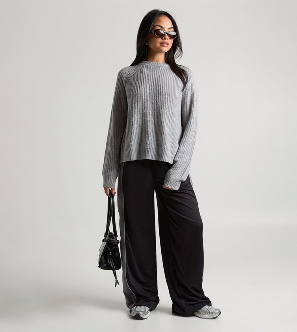 بوهو  سترات - رمادي Round Neck Sweaters