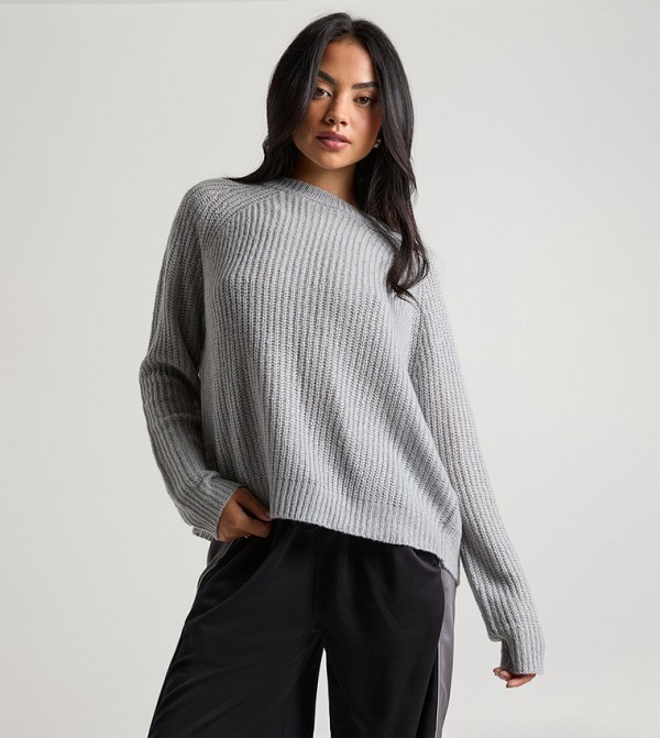 بوهو  سترات - رمادي Round Neck Sweaters