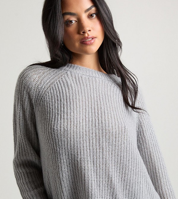 بوهو  سترات - رمادي Round Neck Sweaters