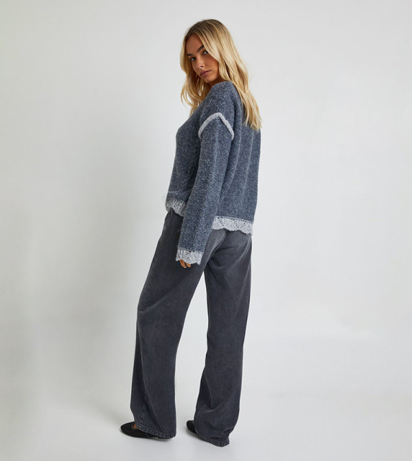 بوهو  سترات - فحمي Round Neck Sweaters