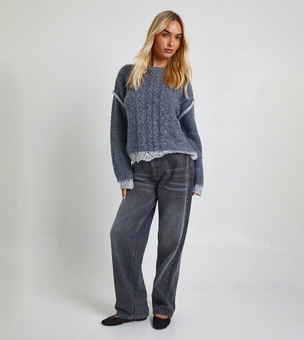 بوهو  سترات - فحمي Round Neck Sweaters