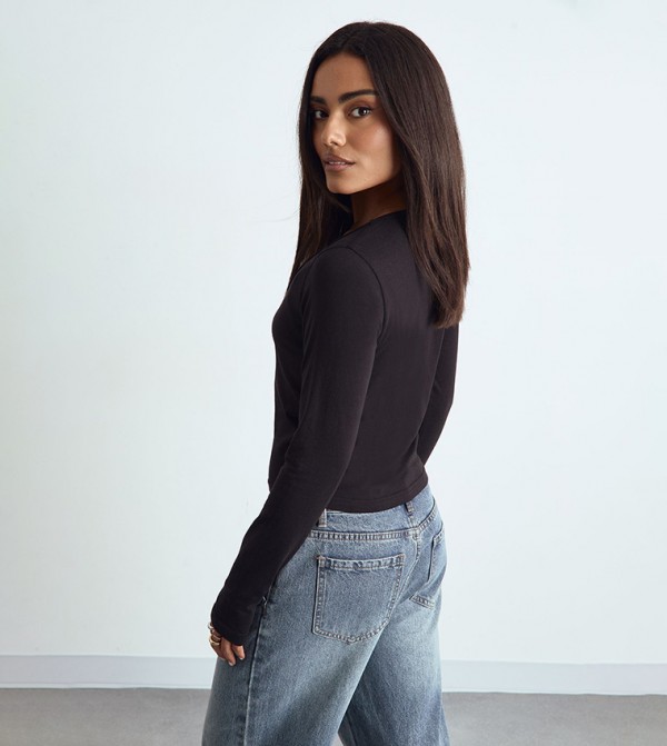 بوهو ملابس - أسود Cropped Tops