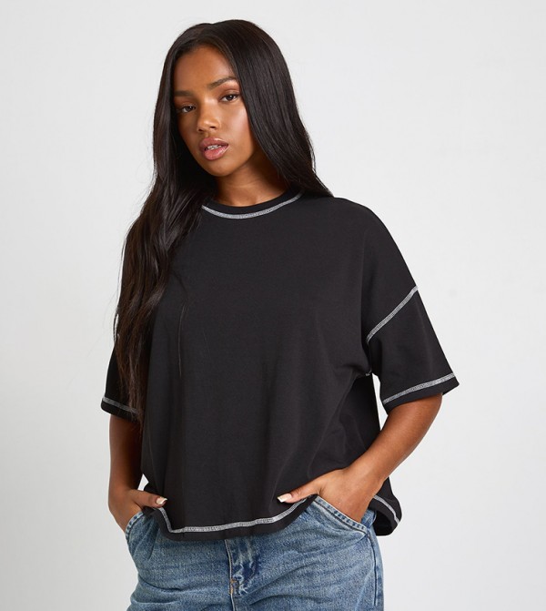 بوهو  تيشيرتات - أسود Short Sleeve T-Shirts