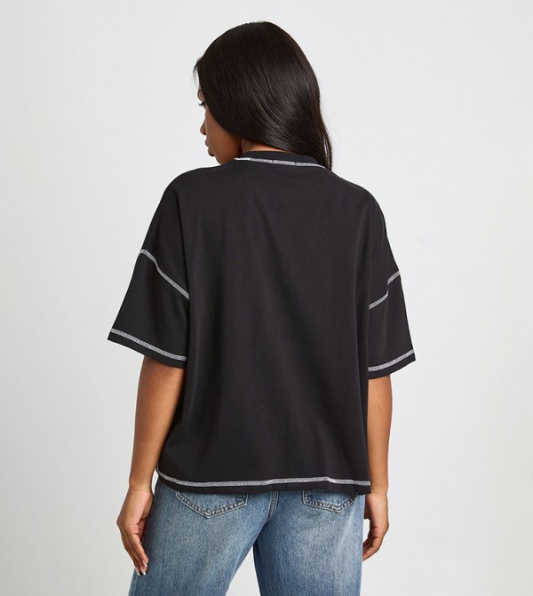 بوهو  تيشيرتات - أسود Short Sleeve T-Shirts